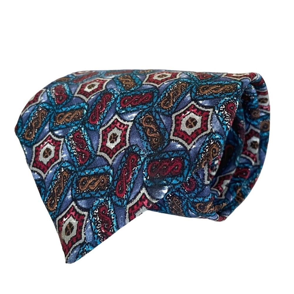 Vintage Christian Dior Monsieur Abstract Blue Silk Necktie Tie